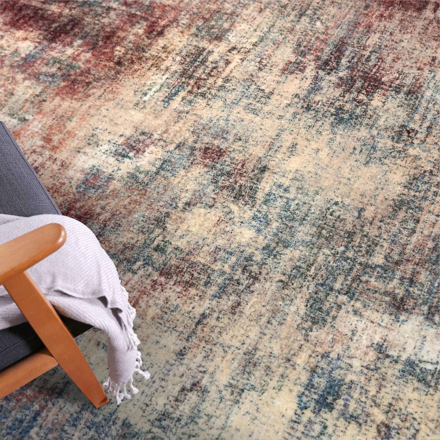 IOHOUZE Abstract Area Rugs 6x9 Ft Washable Rugs for Living Room, Non Slip Dining Room Rug, Printed Faux Wool Rugs for Bedroom, Floor Carpet for Office Nursery Playroom, Red/Multi