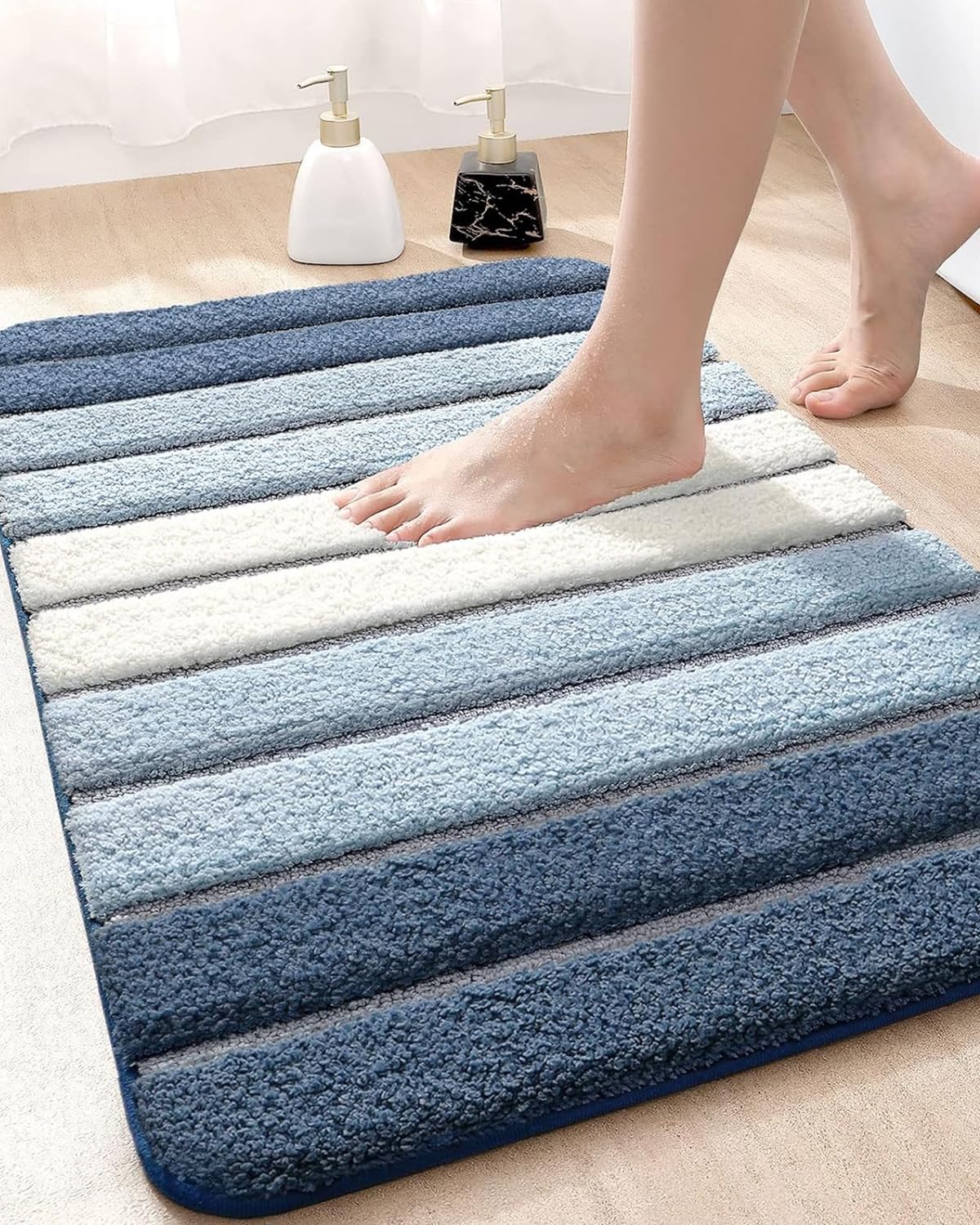 DEXI Bath Mats for Bathroom, 24x36 Absorbent Microfiber Bath Mat Quick Dry, Washable Bathroom Rugs with Non Slip Backing for Shower Floor, Sink, Tub, Blue