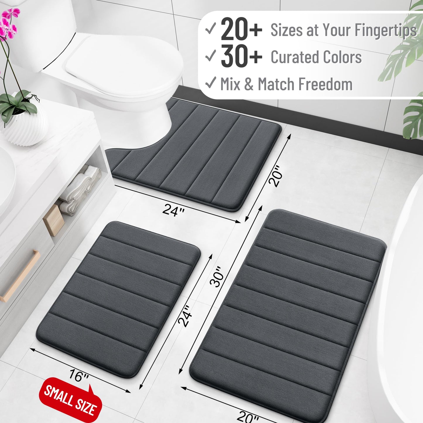 OLANLY Memory Foam Bath Mat 36x24, Super Soft Absorbent Bathroom Rugs, Quick Dry, Machine Washable Shower Floor Rugs, Bathmat Carpet, Bathroom Home Decor Accessories, Black