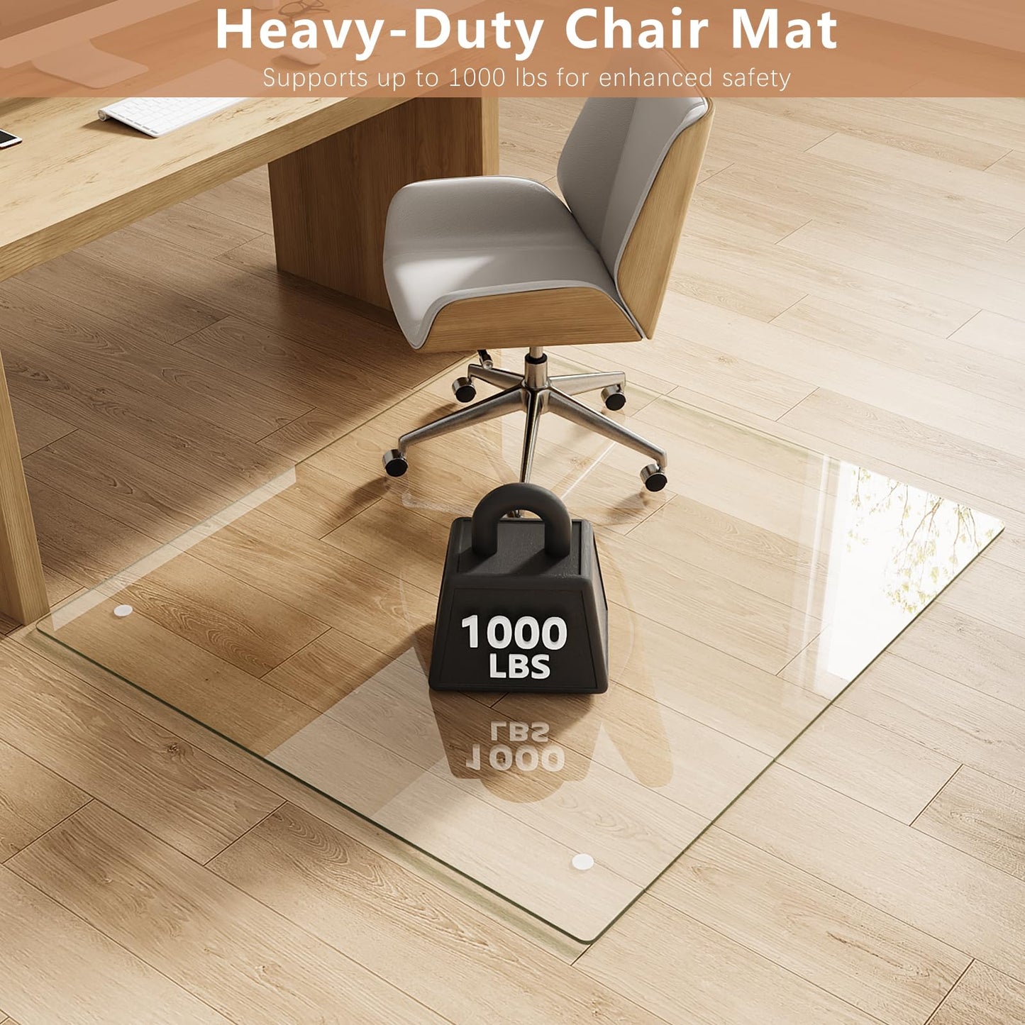 Tempered Glass Chair Mat for Carpet & Hard Floor, 42"x48" Office Chair Mat - Heavy Duty & Scratch Resistant, Non-Slip Pads, Rounded Corners & Polished Edges