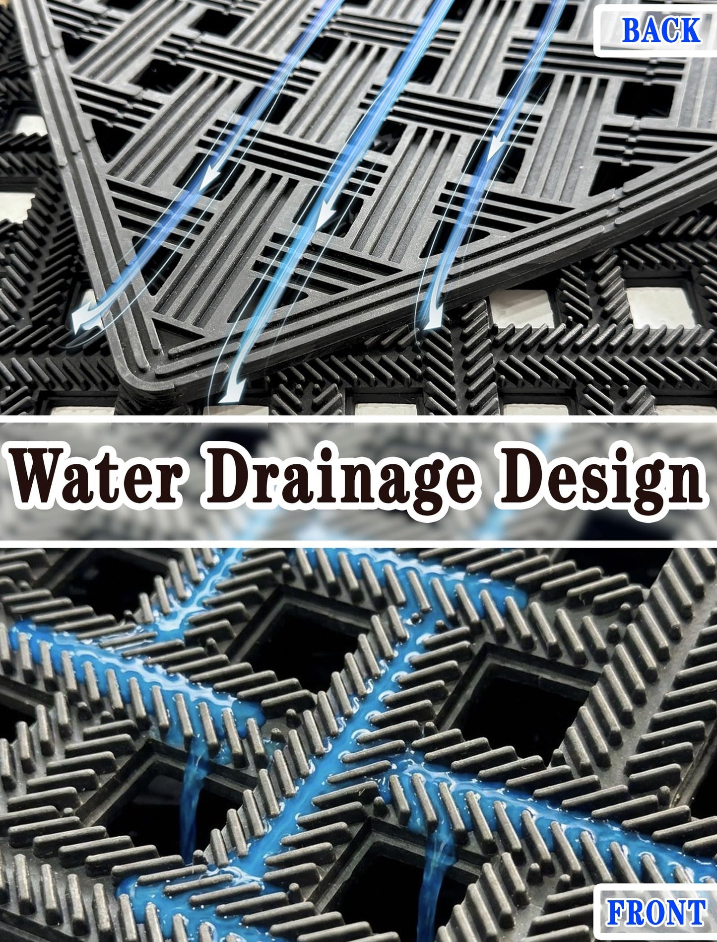 Bulijojo Front Door Mat with Drainage,24x36 Rubber Heavy Duty Dirt Trapper Waterproof Welcome Mat, All Weather for Front Back Door Patio Entryway Black