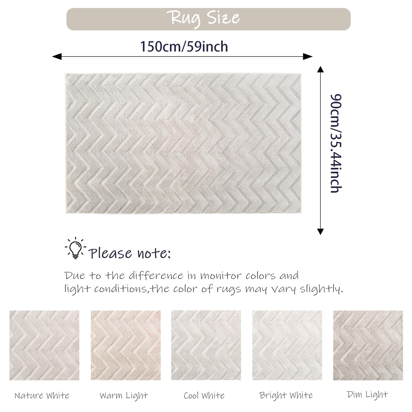 USTIDE 3'x5' Non-Slip Washable Area Rug, High-Low Pile Geometric Wave Modern Chevron Carpet for Living Room Bedroom Entryway Kitchen Bathroom, Beige