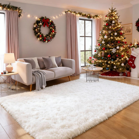Ailyei White Shag Rugs for Bedroom, 4x6 Soft Fuzzy Rugs for Living Room, Fluffy Shaggy Plush Carpet Girls Kids Room Dorm Upgrade Non-Slip
