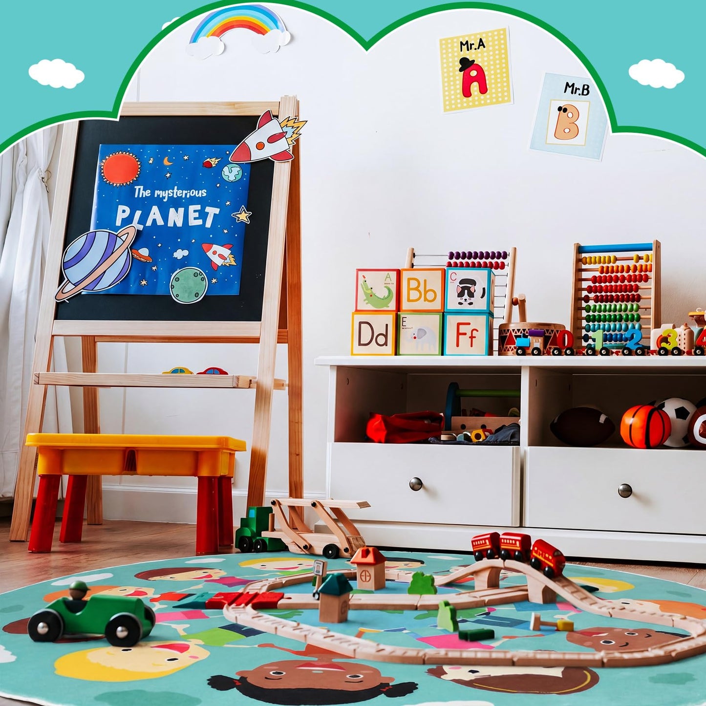 Klyyo Clyro 6 Ft Large Classroom Round Rug Elementary, Classroom Reading Corner Rug Back to School Reading Corner for Preschool Kindergarten Learning Space Playroom Nursery(Children of the World)