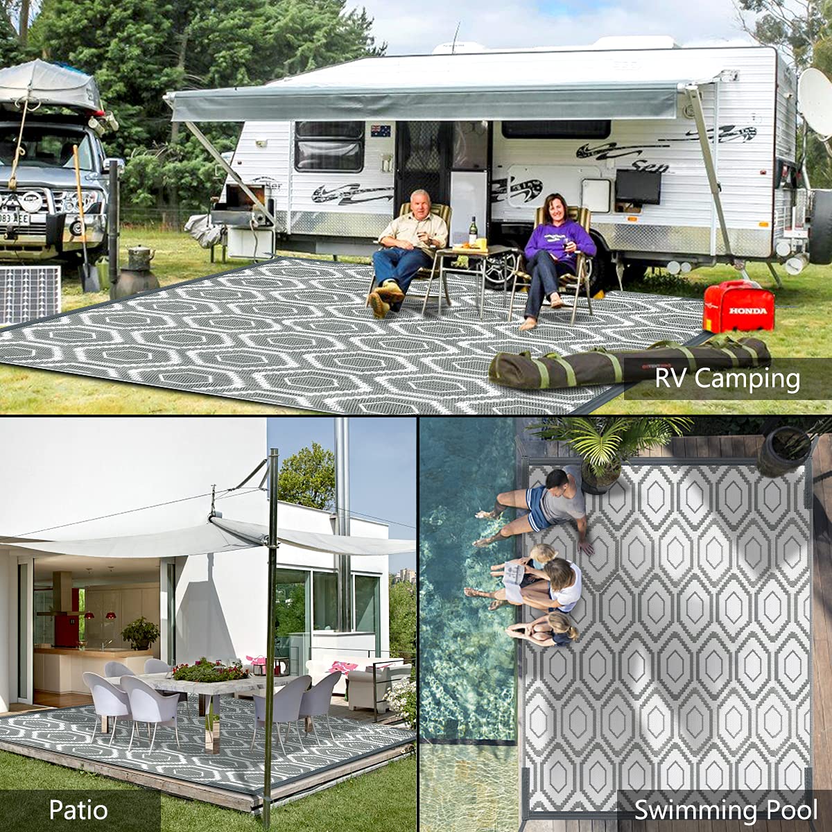 fifame Outdoor Camping Rugs, 9x12 Outdoor Rug Patios Clearance Plastic Straw Rug Weatherproof Reversible Mats, Large Floor Mat for Outdoors, RV, Patio, Backyard, Deck, Picnic, Beach, Trailer, Camping