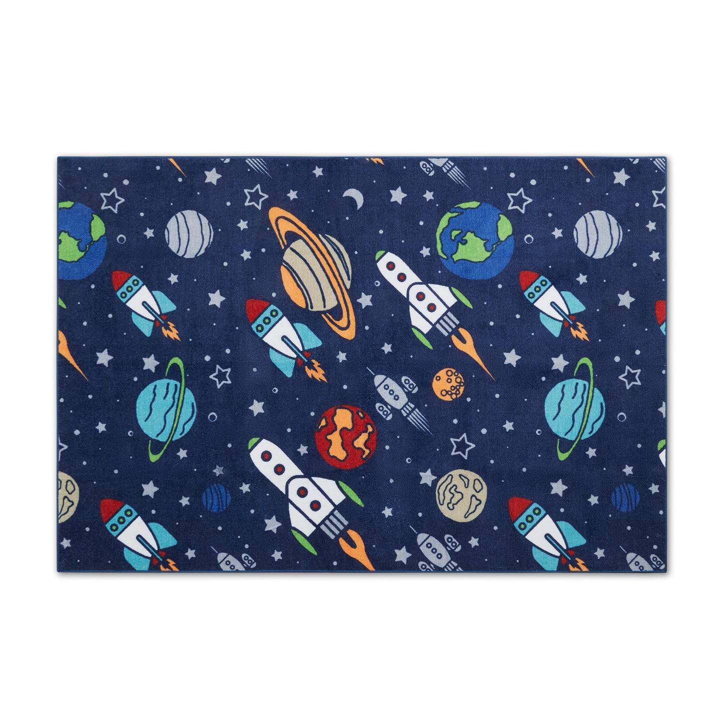 SLEEP ZONE Kids Rugs for Playroom, Area Rugs for Boys Bedroom, Washable Nursery Carpet, Non Slip Rug Play Mat, Space Rocket Planet, 4X6 Feet