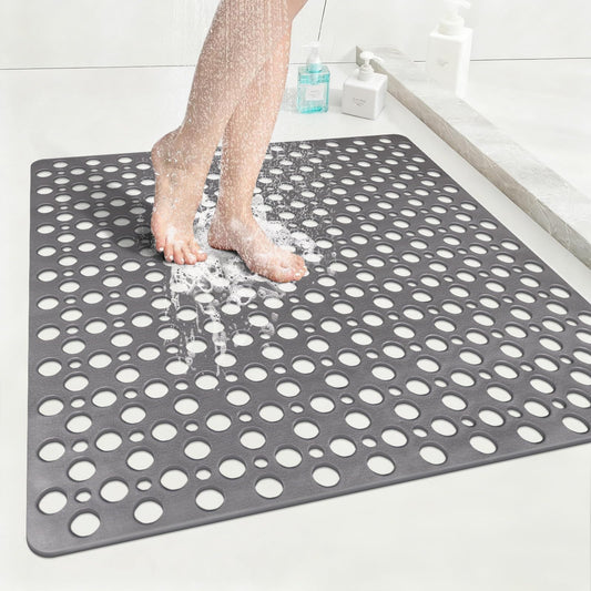 EIVINJE Anti Slip Shower Mat with Suction Cups,27x27 Inch Quick Drain TPE Non Slip Shower Mats for Inside Shower,Large Bath Mat for Shower Soft on Feet, Easy to Dry&Cut Machine Washable