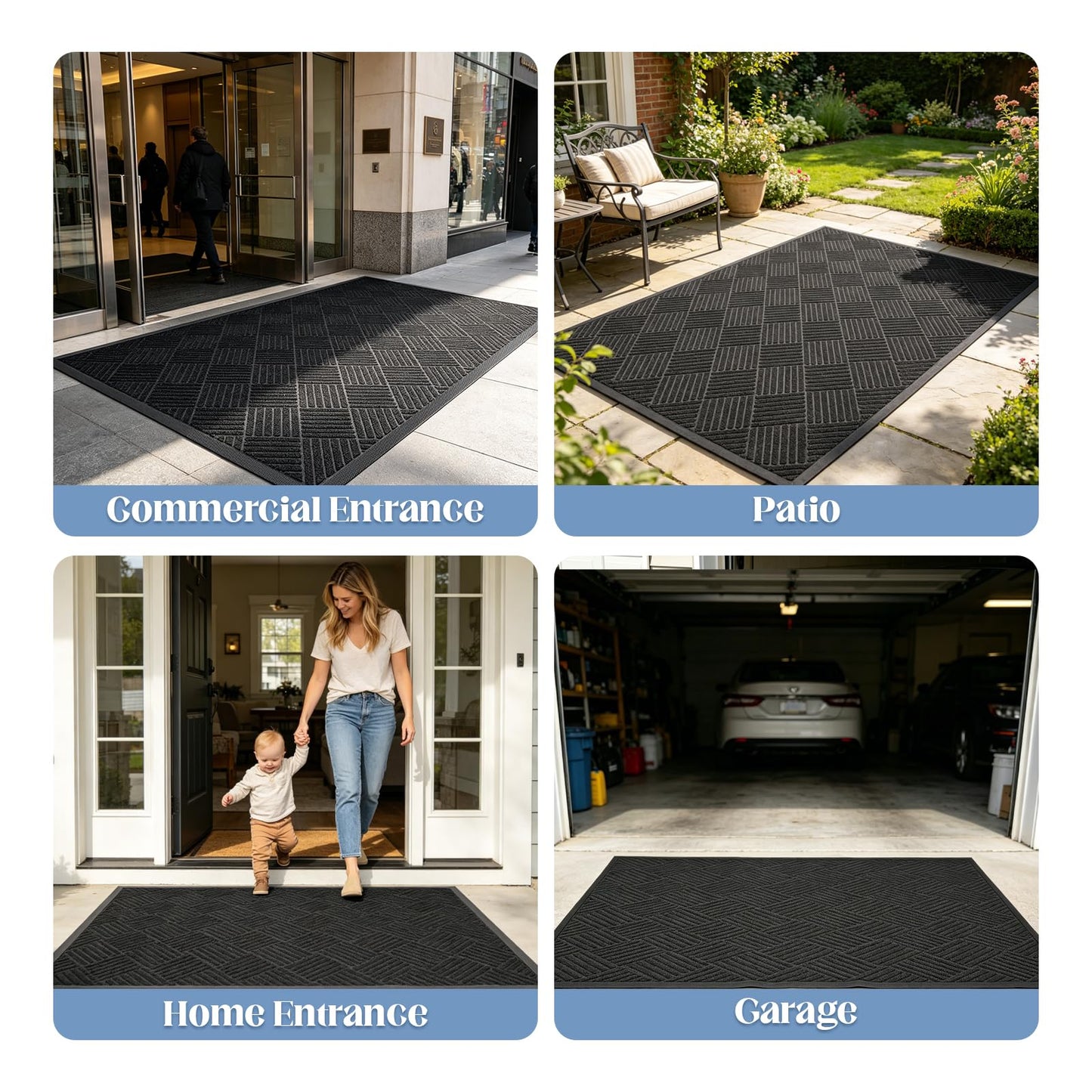 EMQIMA 3' X 5' Durable Front Door Mat Indoor Outdoor Entrance Doormat, Heavy Duty All-Weather Dirt Trapper Waterproof Doormat, Commercial Floor Mat for High Traffic Area, Welcome mat, Diamond Black