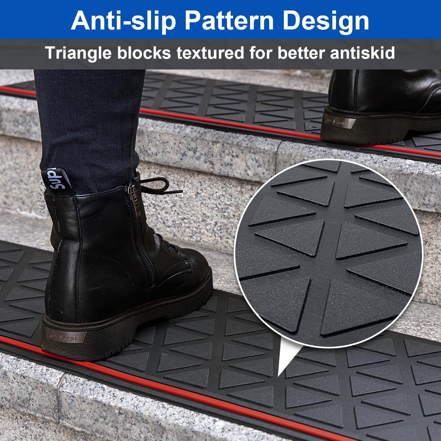 Spurtar Rubber Stair Treads 35" x 10", 3Pack Outdoor Rubber Stair Treads Non-Slip for Wooden Concrete Marble Tile Metal Steps