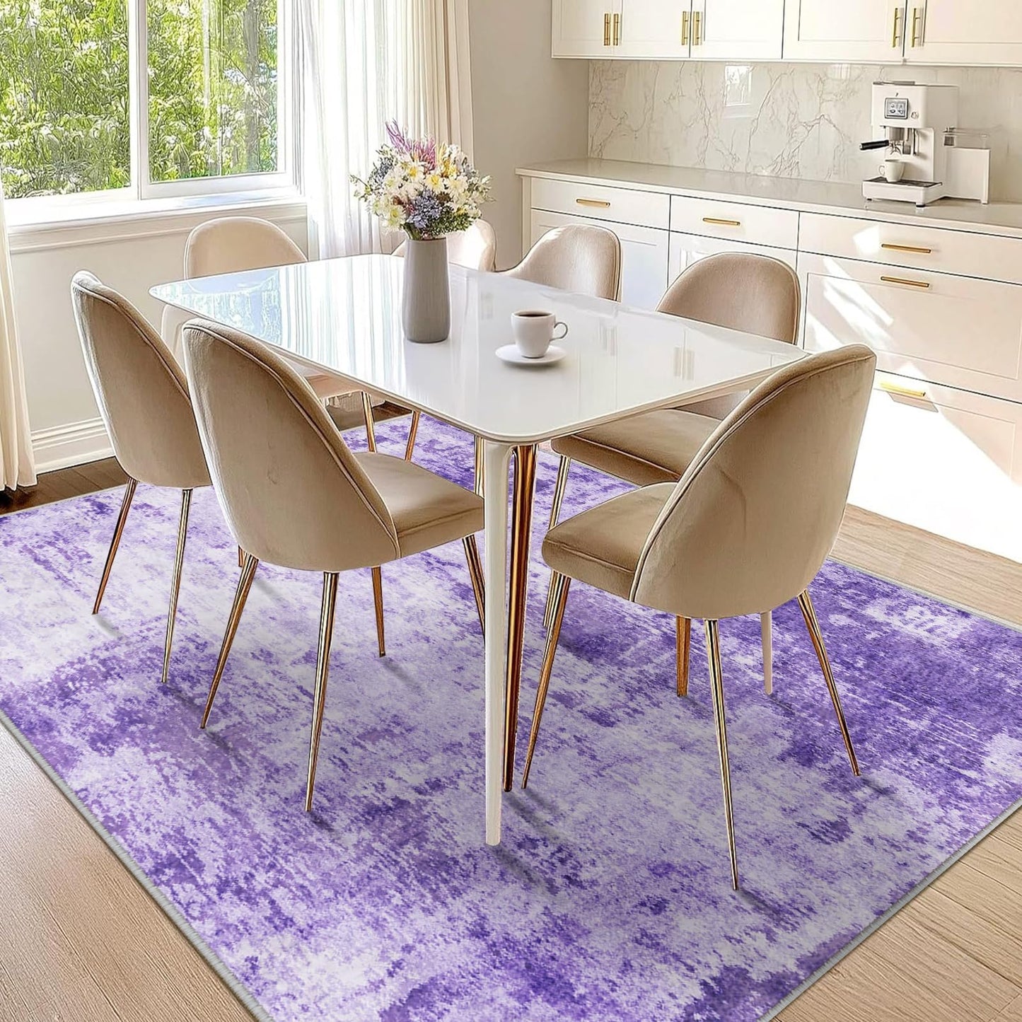RELEANY Washable Area Rugs 5'x7' Non-Slip Modern Abstract Soft for Living Room Entryway Bedroom Kitchen, Print Pattern, Purple Gray Pink White