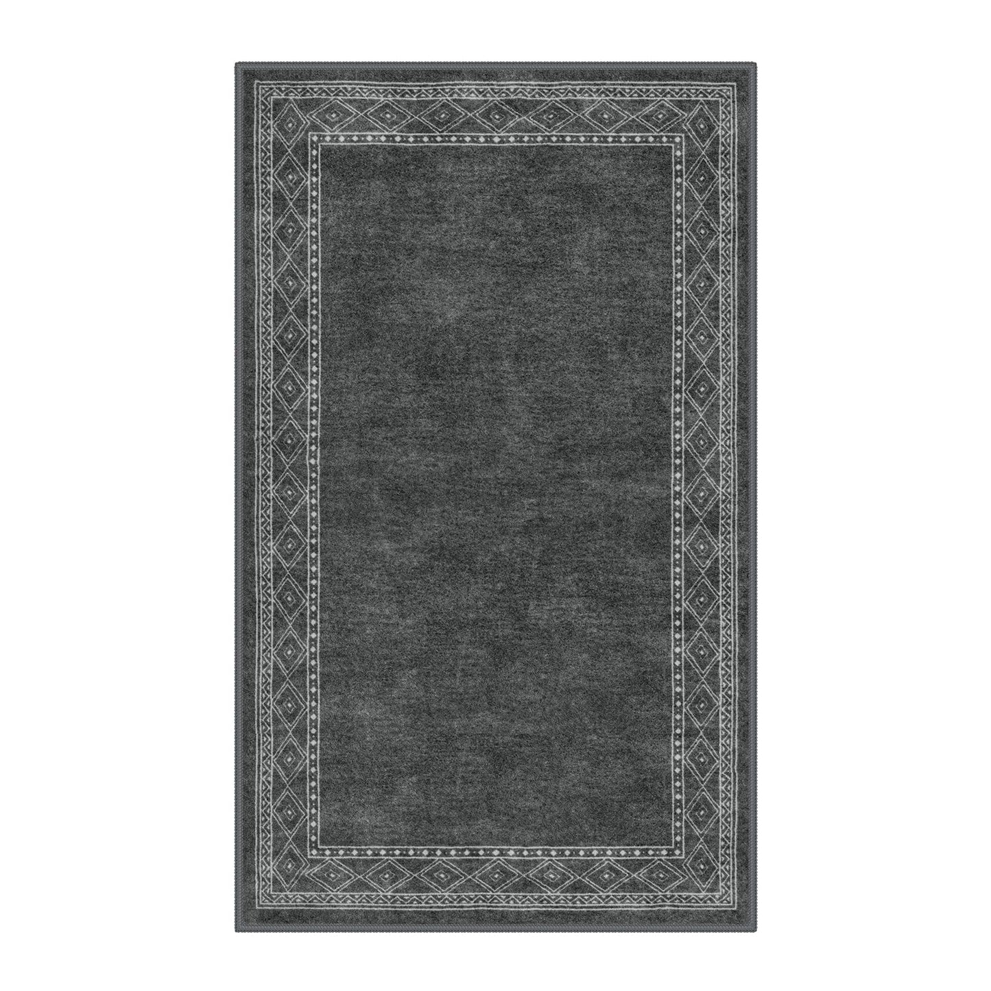 Lahome Modern Bordered Machine Washable Rug, Ultra-Thin Soft 3x5 Rugs for Bedroom Entryway Living Room, Non-Slip Stain Resistant Small Carpet for Laundry Entry（3'x 5',Gray