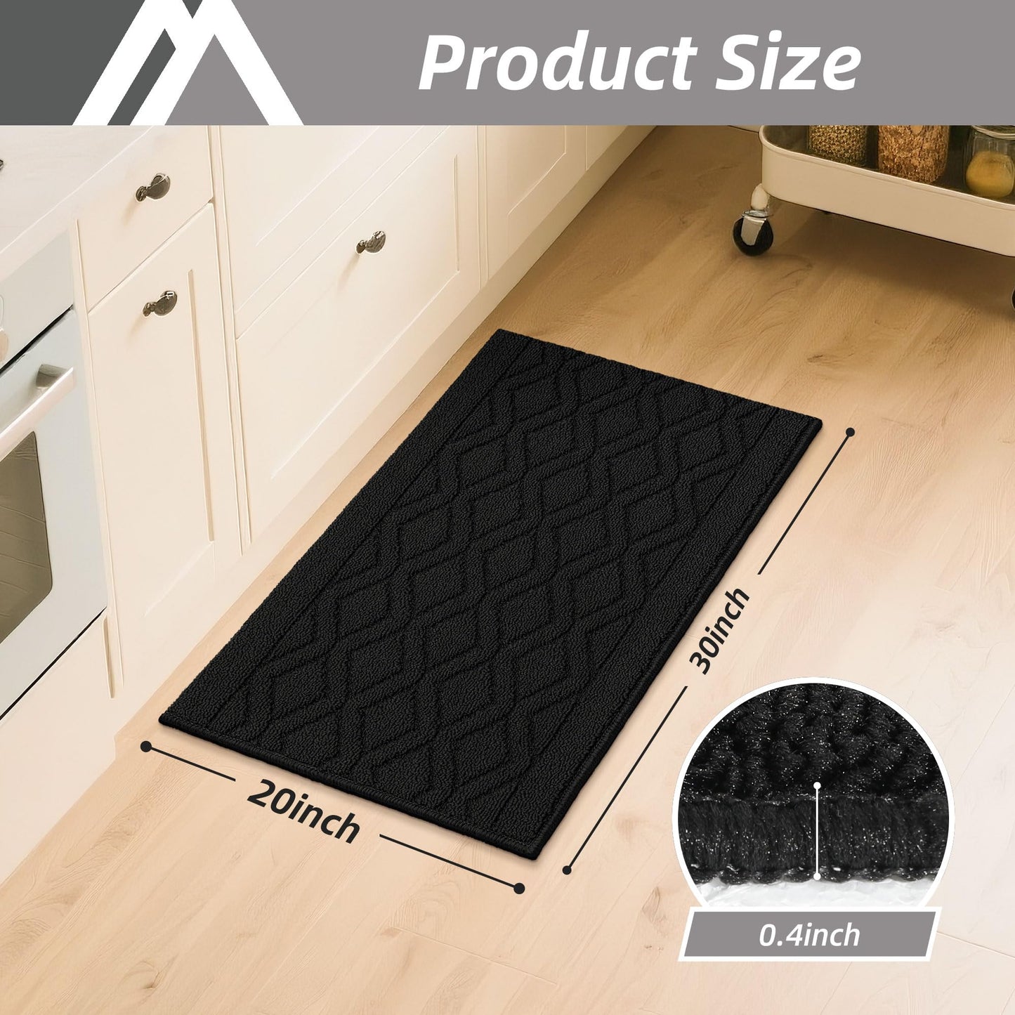 COSY HOMEER-Kitchen-Rugs-and-Mats 20"x30" Non Slip Kitchen Mats for Floor Absorbent Kitchen Rug Washable Kitchen Standing Floor Mat for Sink Mat,Throw Rug,Entry,Laundry,Black