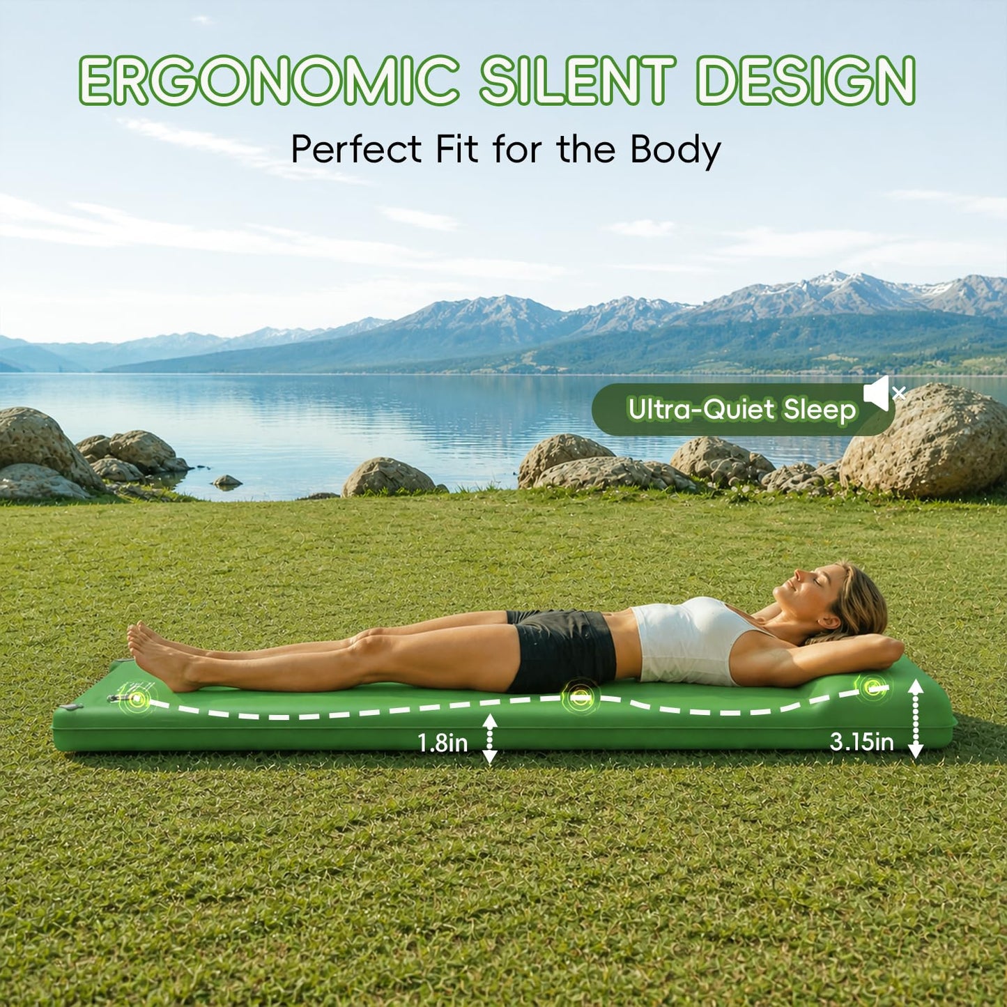 Memory Foam Camping Sleeping Pad, Foldable and Portable Self-Inflating Camping Mattress Pad, 9.5 R-Value Insulated & Quiet Sleeping Mat with Pillow, Compact for Backpacking Hiking Car Traveling Tent