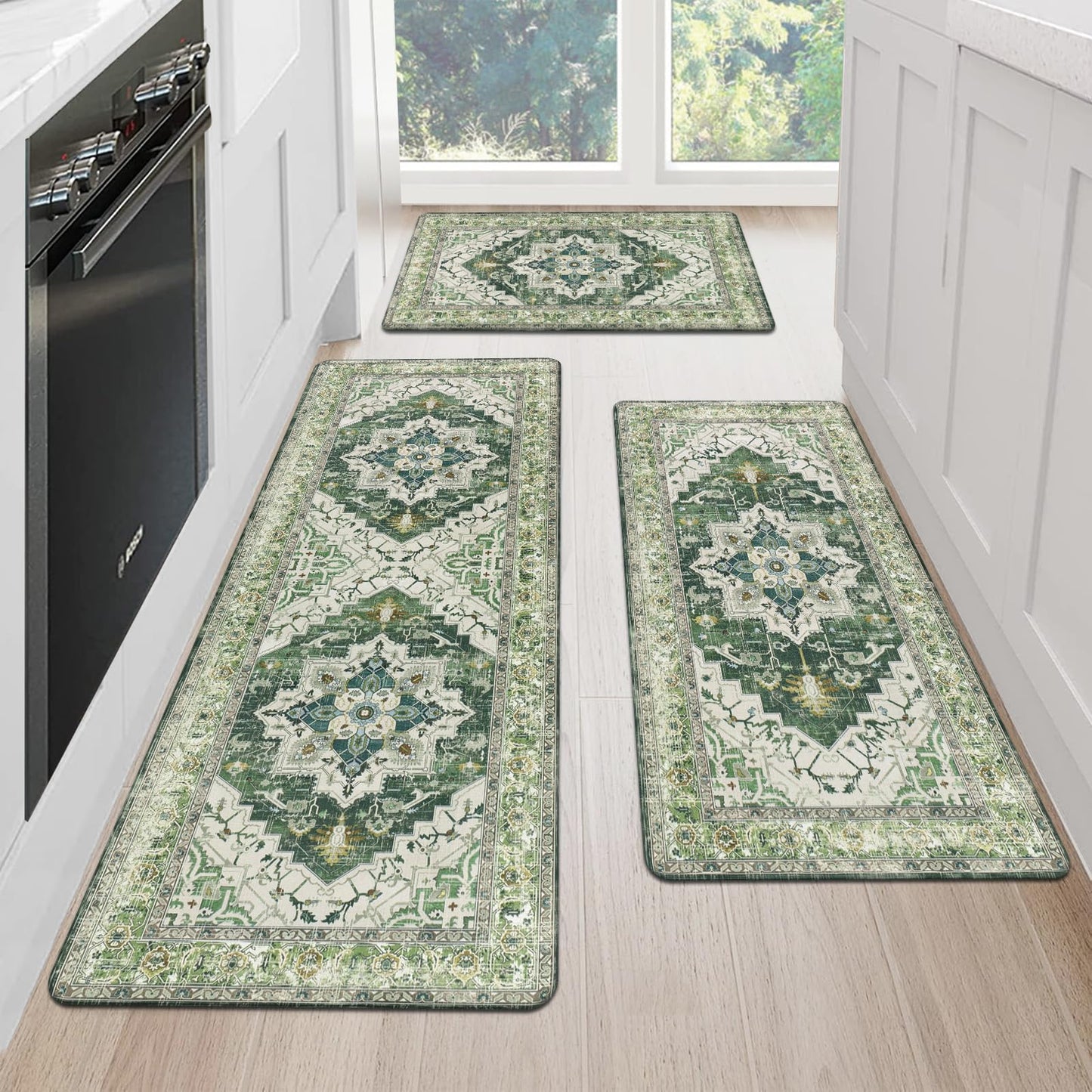 MJIAHOMDEC Cushioned Kitchen Rug Sets 3 Piece Anti Fatigue Mats for Floor Non Slip Waterproof Comfort Standing Mat Runner for Home Office, Sink, Laundry