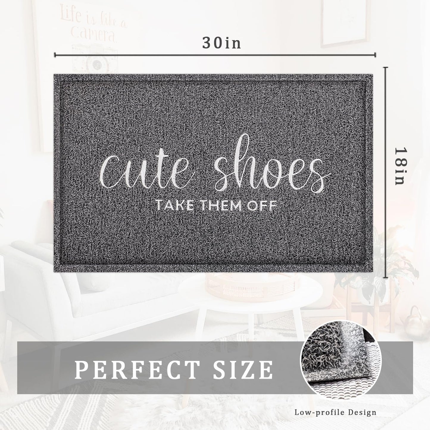 Welcome Mat for Front Door Outdoor Easy to Cleaning and Maintaining Indoor Mats Rubber Cute Shoes Take Them Off Dirt Snow Mud Doormats Waterproof Stain and Fade Mat for Entryway Grey