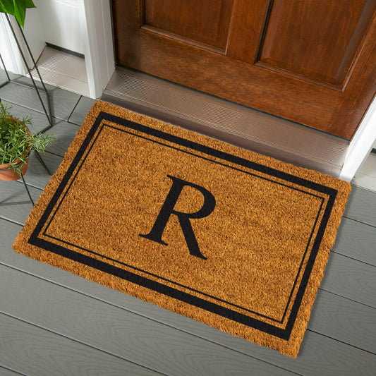 Evergreen Monogram Large Coir Doormat, 36x24 Inches Front Door Mat for Outdoor Indoor Entrance, Welcome Mat, Non Slip Doorway Mat for Home Decor Housewarming Gift, Letter R
