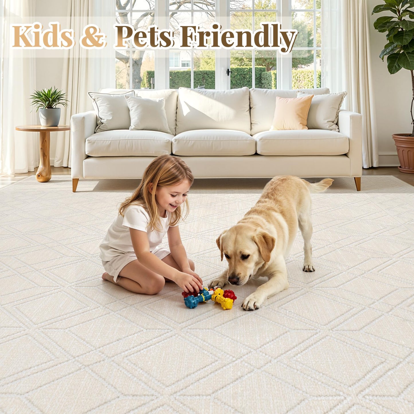 8x10 Area Rugs Washable Rug: Geometric Moroccan Farmhouse Rugs Large Living Room Rug Modern Neutral Soft Non-Slip Printed Pattern Carpet for Bedroom Dining Room Nursery Office (Beige, 8'x10')