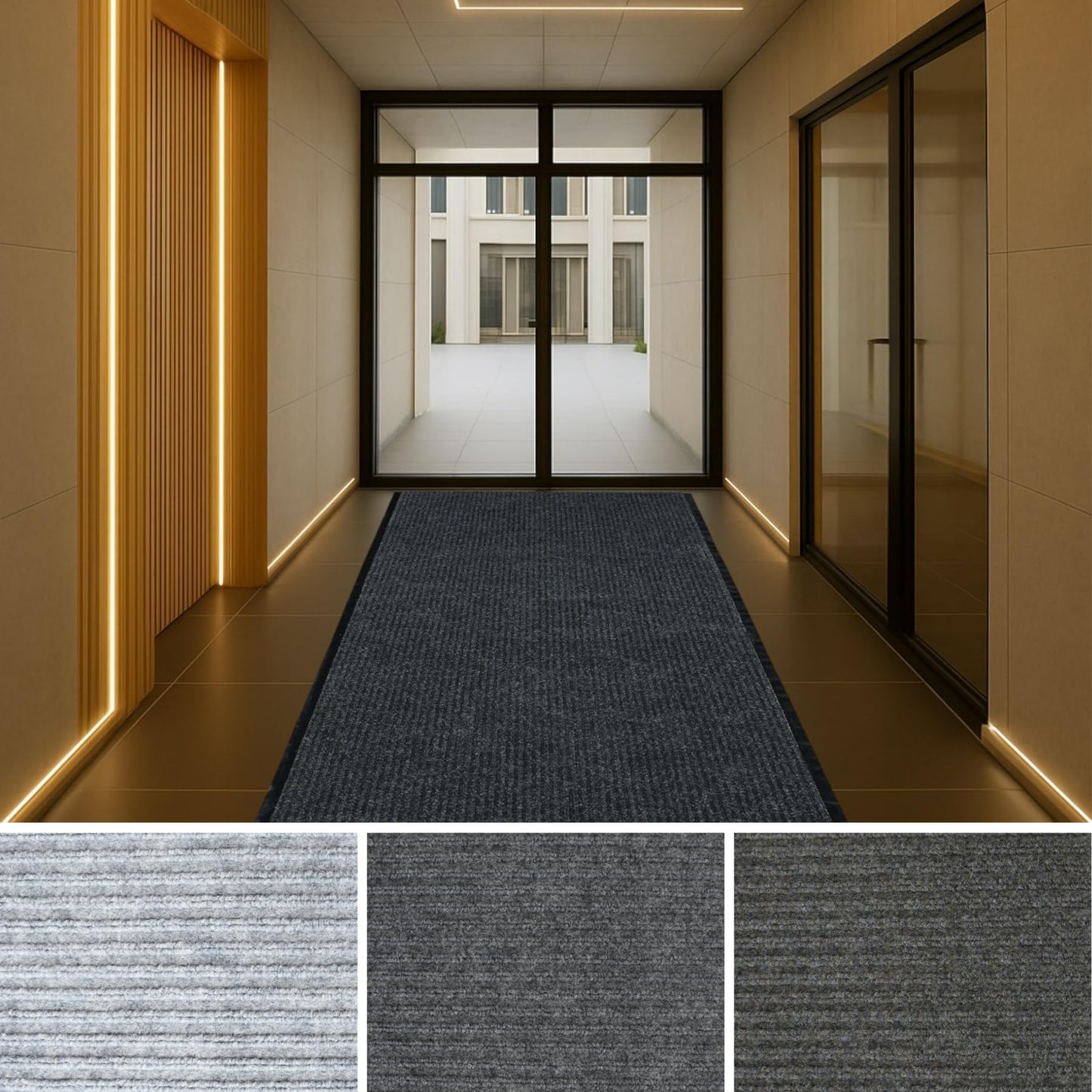 iCustomRug 4' X 10' Black - Heavy Duty Ribbed Indoor Outdoor Runner Rug, Waterproof Non‑Slip Vinyl Backing, Custom Lengths and 4 Widths for Weatherproof Entryway, Hallway, Garage, Commercial Use