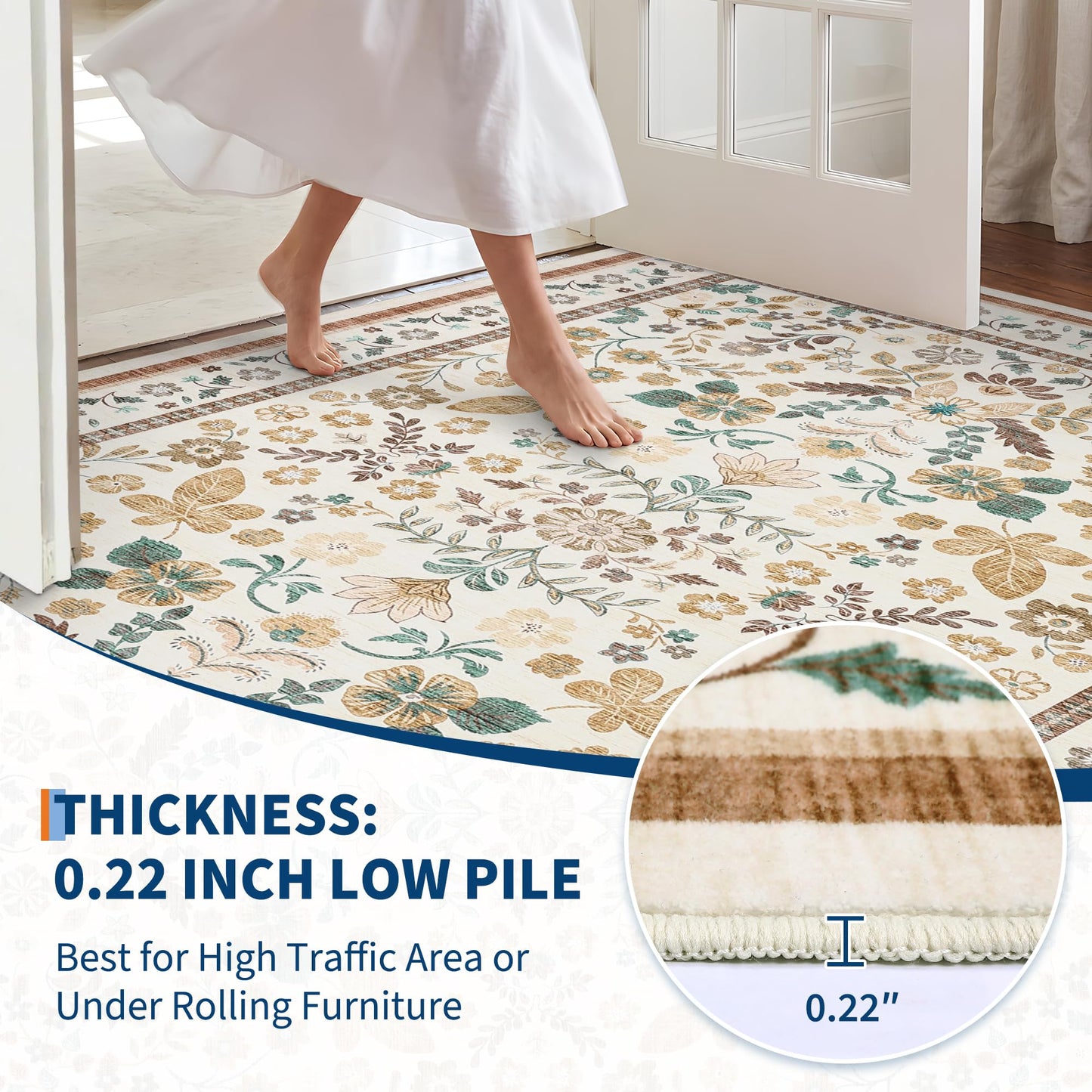 GarveeHome Washable Rugs 3x5 Area Rugs for Entryway Stain Resistant Non Slip Backing Rugs for Bedroom Kitchen Living Room Dining Room Beige