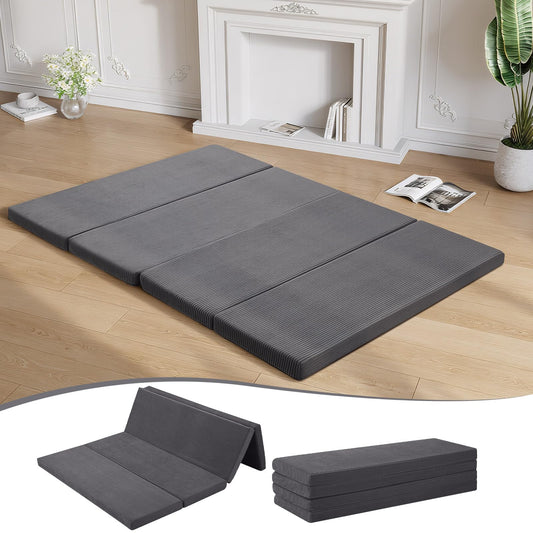 MeMoreCool Folding Foam Futon Mattress Queen, Foldable Japanese Floor Mattress, Sleeping Mat Pad for Adults Guests Sleepovers, 3 in Thick Tatami Mat Portable Shikibuton, Dark Grey