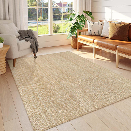 LEEVAN Boho Living Room Rugs 5X8 ft, Washable Area Rug Woven Cotton Modern Bedroom Rugs, Farmhouse Tan Braided Floor Carpet Rug for Dining Room Nursery Room Home Decor