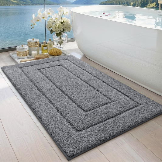 DEXI Bathroom Rug 43x24, Non Slip Washable Bath Mat for Shower Floor, Extra Large Absorbent Soft Bathmat with Rubber Backing, Quick Dry Microfiber Carpet, Grey