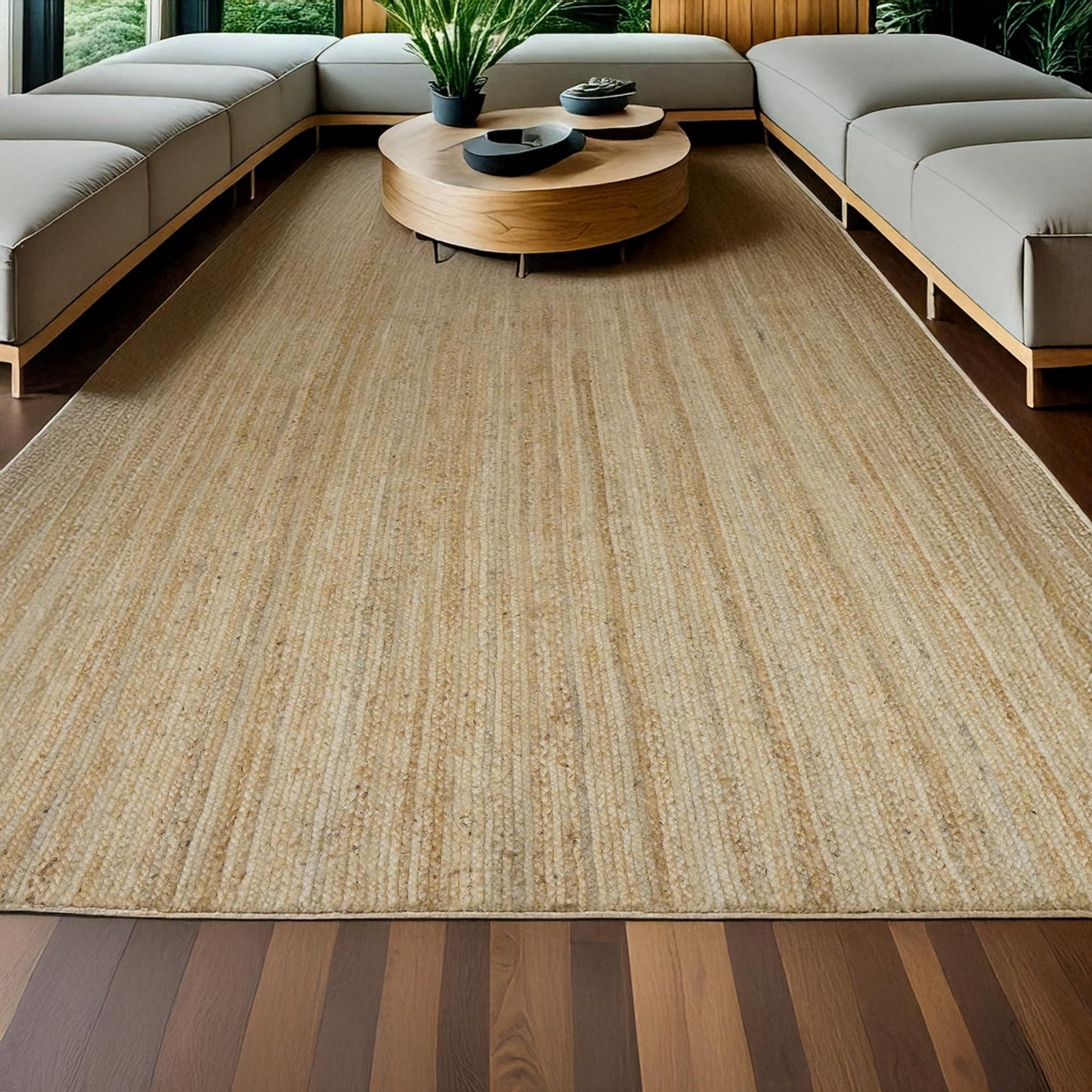 CRAFTBERRY 6x9 Jute Hand Woven Area Rug, Reversible, Rectangular, Solid Farmhouse Design, Natural Fiber, for High Traffic Areas, Bedroom, Living Room, Dining Room, Hallway, Office, Kitchen, Entryway