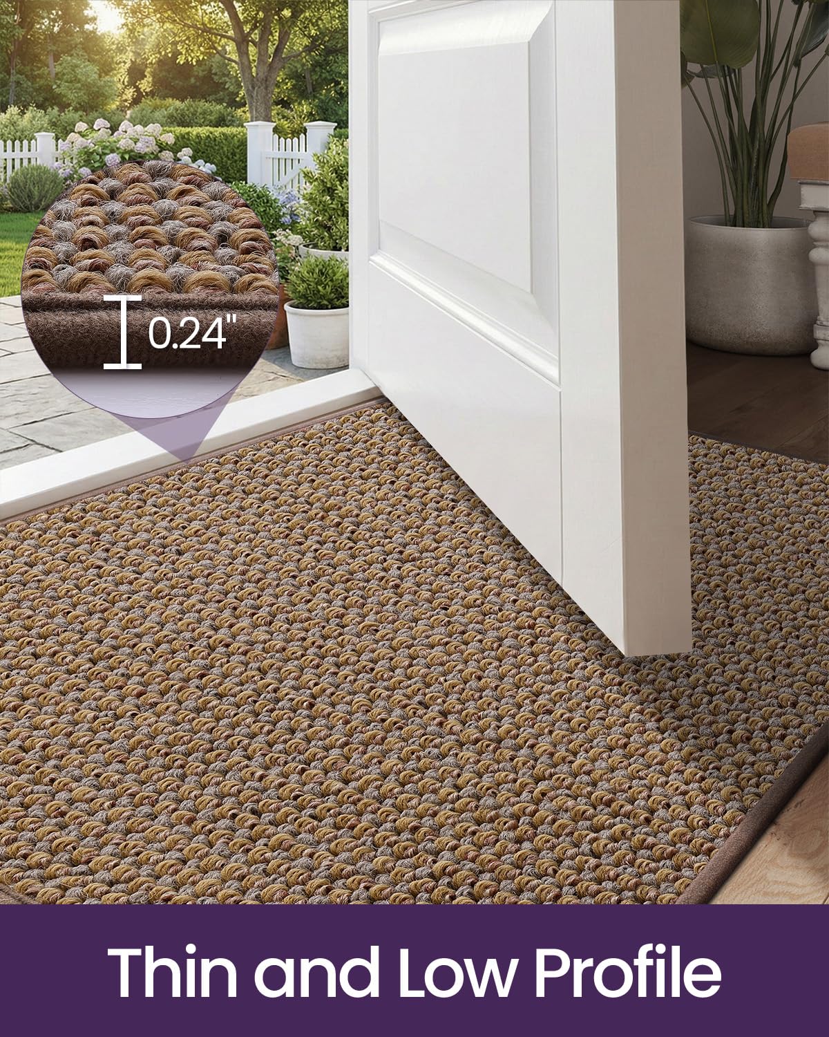 DEXI Indoor Door Mat Front Entrance, 24x36 Entryway Mats Inside Entry, Non Slip Washable Low Profile Doormat Dirt Trapper for House Floor Patio Backdoor, Beige