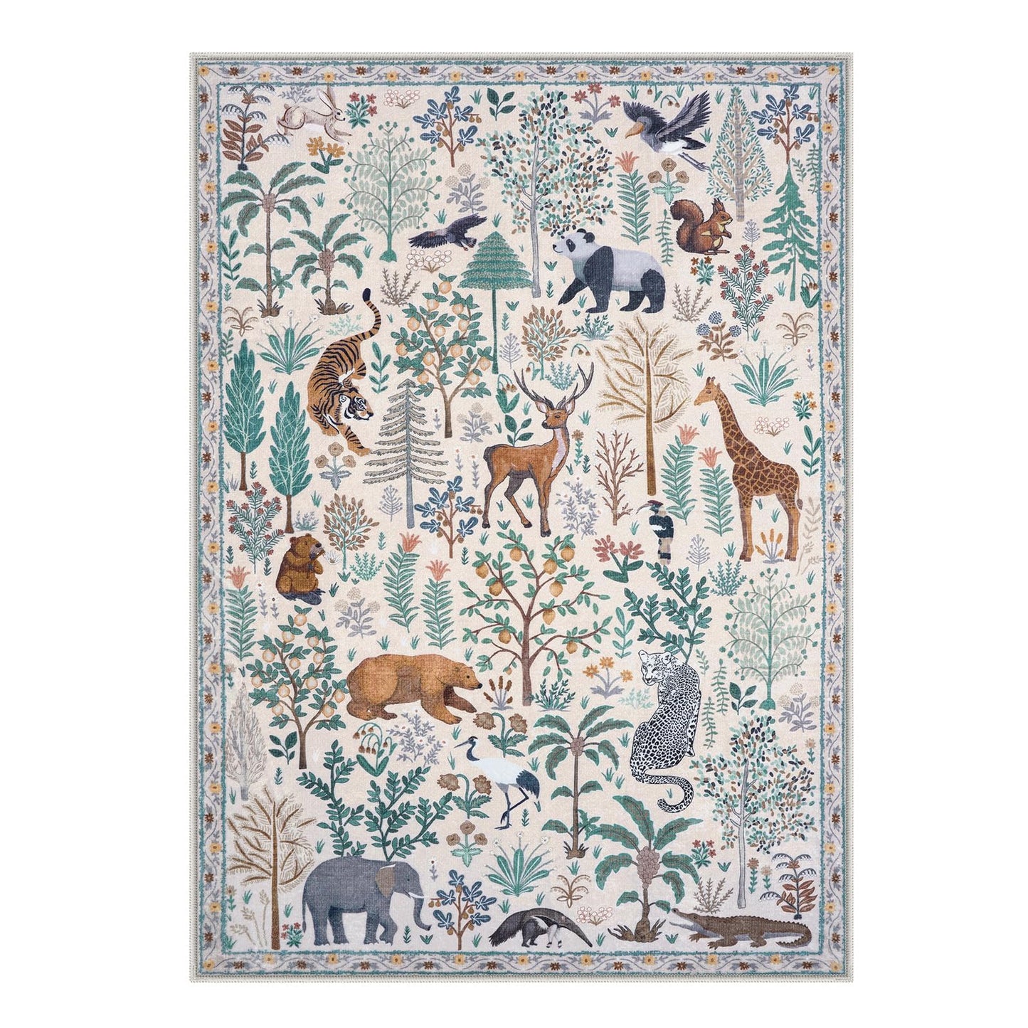 OJIA Jungle Print Washable Area Rugs 5x7, Soft Modern Rugs for Living Room Ultra-Thin Non-Shedding Bedroom Rug, Stain Resistant Neutral Area Rug Large Carpet for Dining Room Kids Nursery Playroom