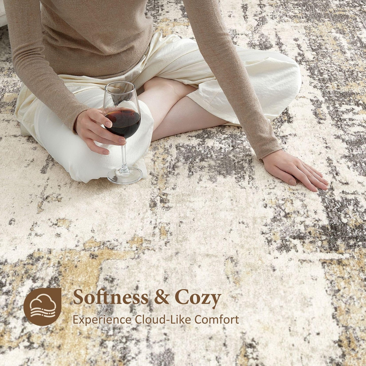 Area Rugs for Living Room: 5x7 Abstract Washable Rug Modern Neutral Large Soft Stain Resistant Non-Slip Backing Machine Table for Bedroom Dining Room Indoor Home Office Carpet - Gold Brown