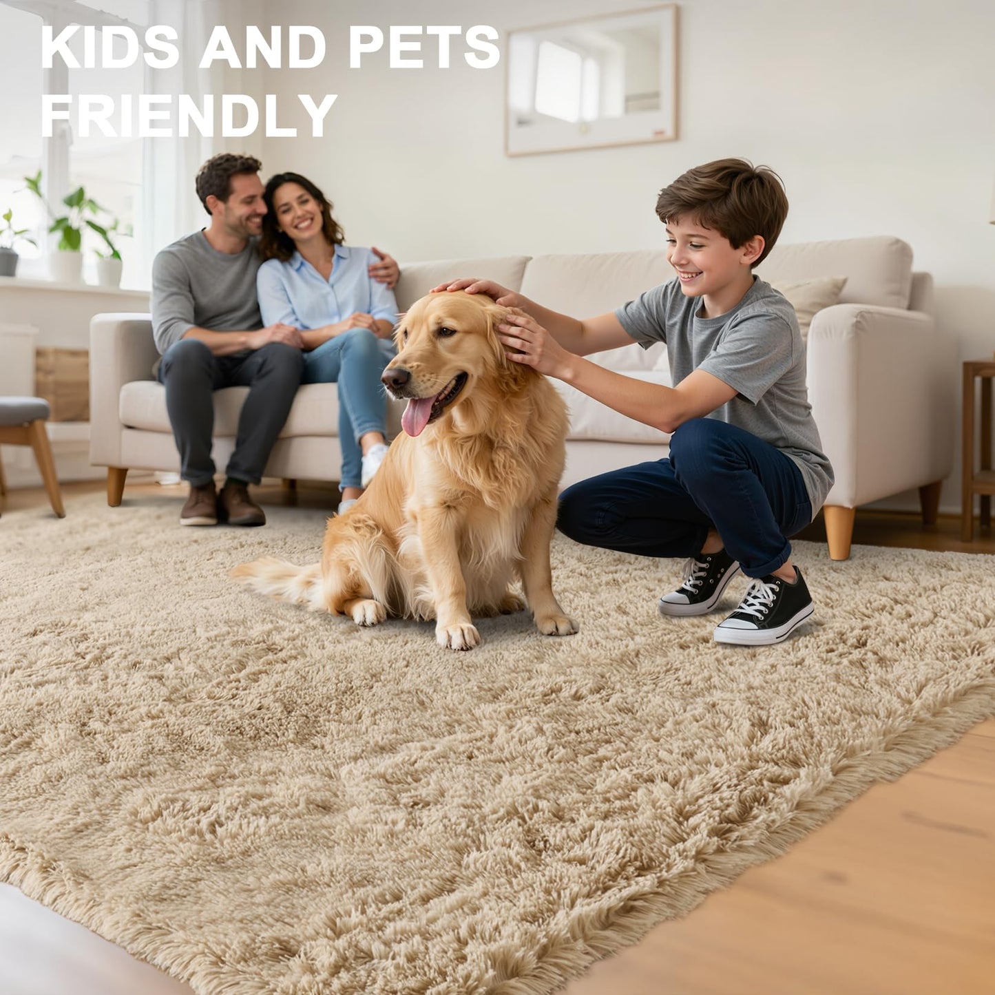 LEDODO Fluffy Area Rugs for Bedroom - Soft Plush Shag Rug for Living Room Nursery Kids Room - Non Slip Fuzzy Shaggy Floor Carpets for Girls Boys Play Room Dorm Decor (Beige, 5' x 7')