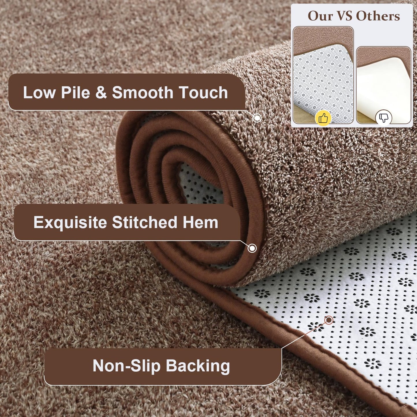 Keeko Soft 2x4 Small Runner Rug Brown, Bedside Rugs for Bedroom Indoor Runner Hallway Carpets Non Slip Living Room Area Throw Rugs Memory Foam Laundry Room Rug for Teen Kids Boys Dorm Room Decor