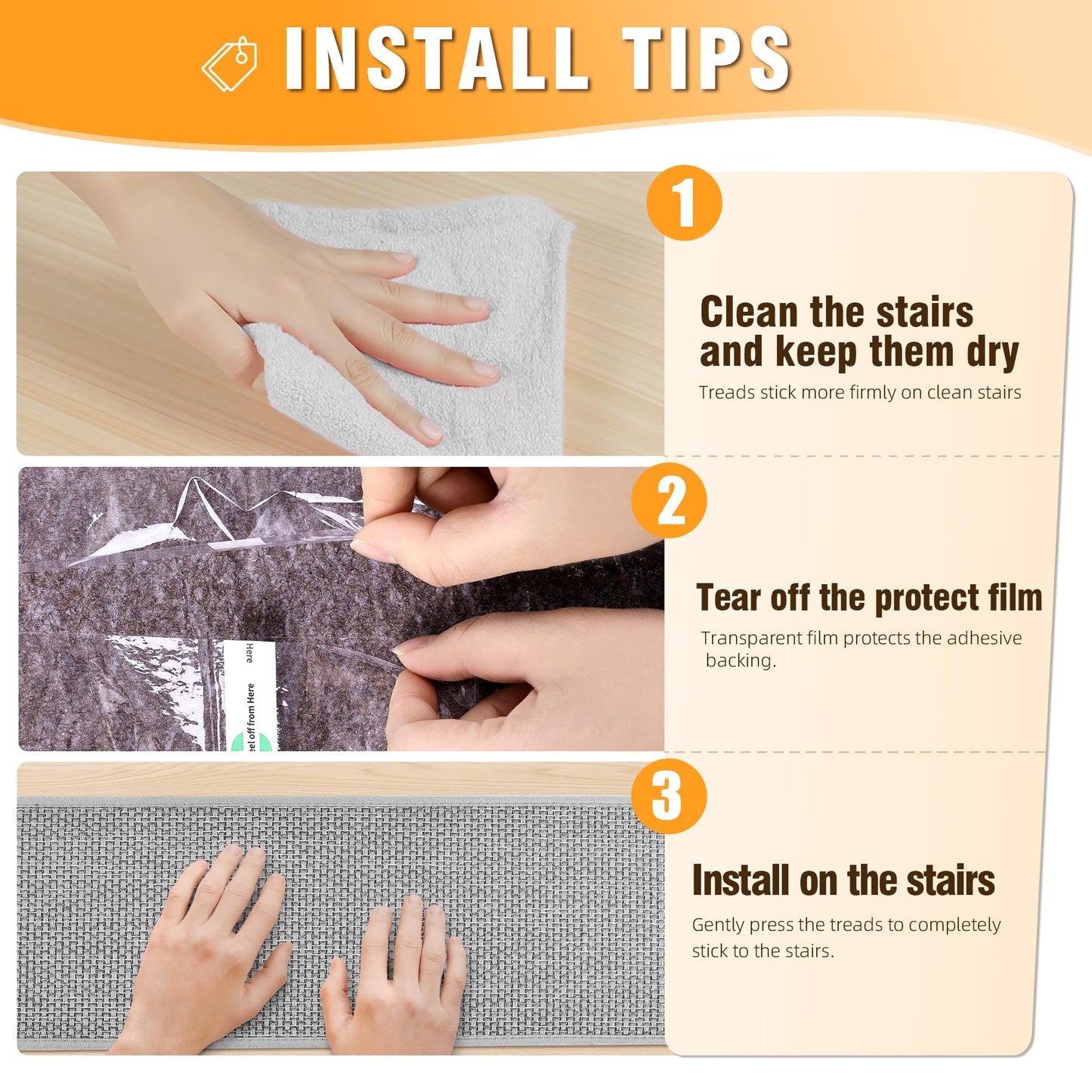 Deerly Linen Stair Treads Non Slip 15pcs Stair Runner for Wooden Steps Peel and Stick Stairs Carpet Treads Indoor Staircase Covers Mat with Self-Adhesive Backing for Pets and Kids 8"X30" Grey