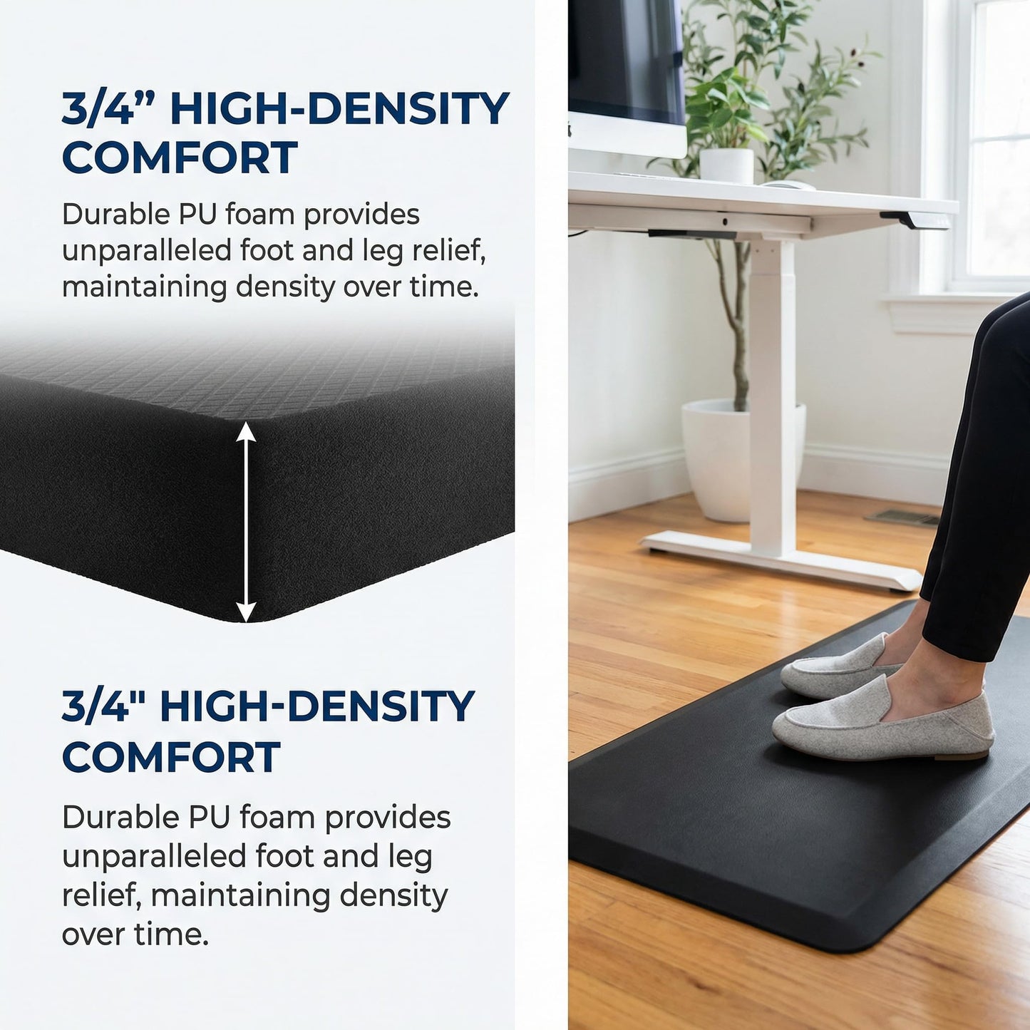 Anti Fatigue Floor Mat - 3/4 Inch Thick Kitchen Rug for Floor, Standing Desk Mat - Comfort at Home, Office, Garage - Non Slip Bottom, Durable and Stain Resistant (Black, 20" x 32")
