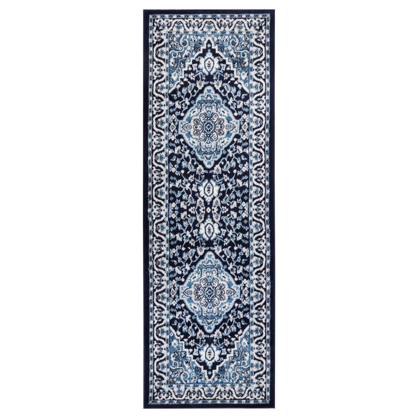 Superior Indoor Runner Rug, Plush Carpet Cover, Traditional Oriental Medallion, Perfect for Hallway, Entryway, Living Room, Dining, Bedroom, Office, Kitchen, Glendale Collection, 2'7"x10', Blue