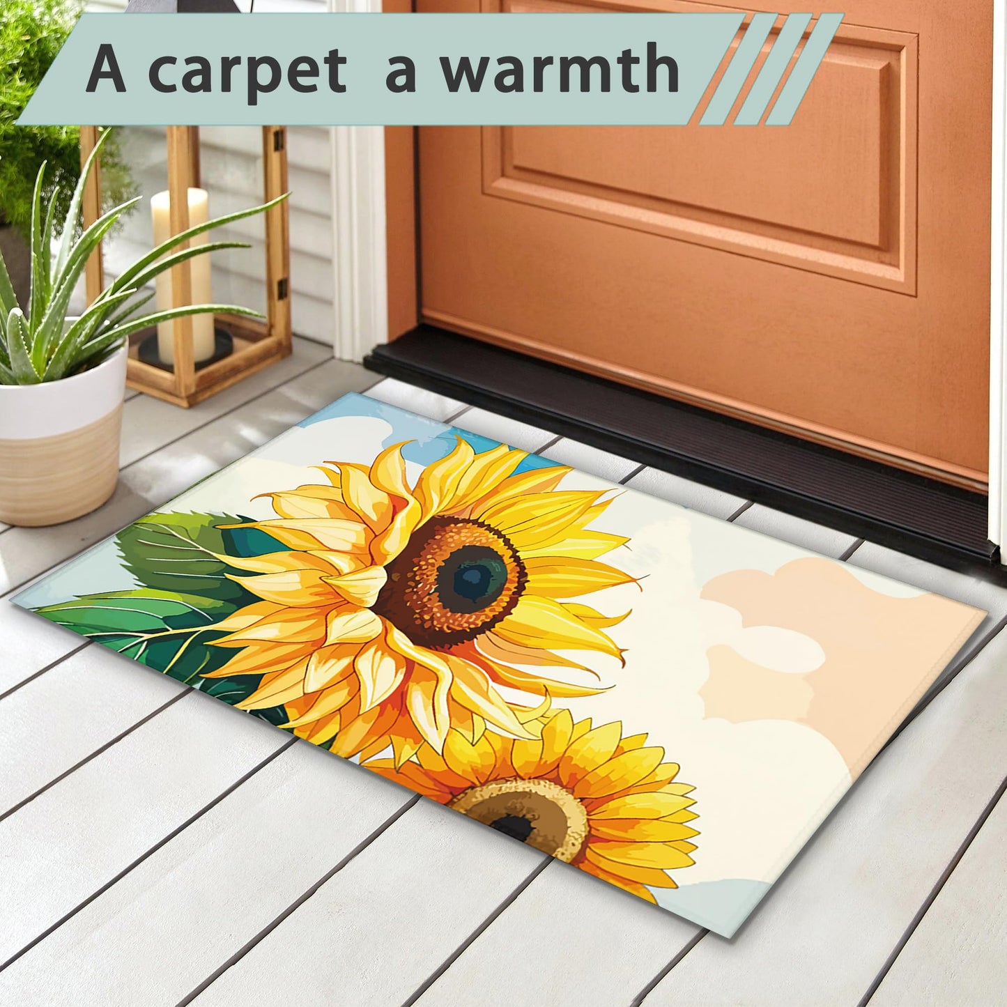 Welcome Mats Blooming Sunshine Indoor Front Door Mats for Home Entrance, Super Non-Slip Floor Mats for Home Entryway, Outdoor Welcome Mat, Easy Clean, 17x 30 inch