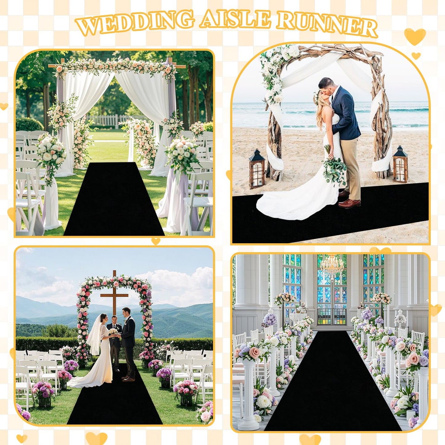 FOTSHARER Wedding Aisle Runner Black Carpet Aisle Runner 4FTx15FT Velvet Aisle Rug Runners with Carpet Tapes Bridal for Wedding Ceremony Graduation Church Prom Events
