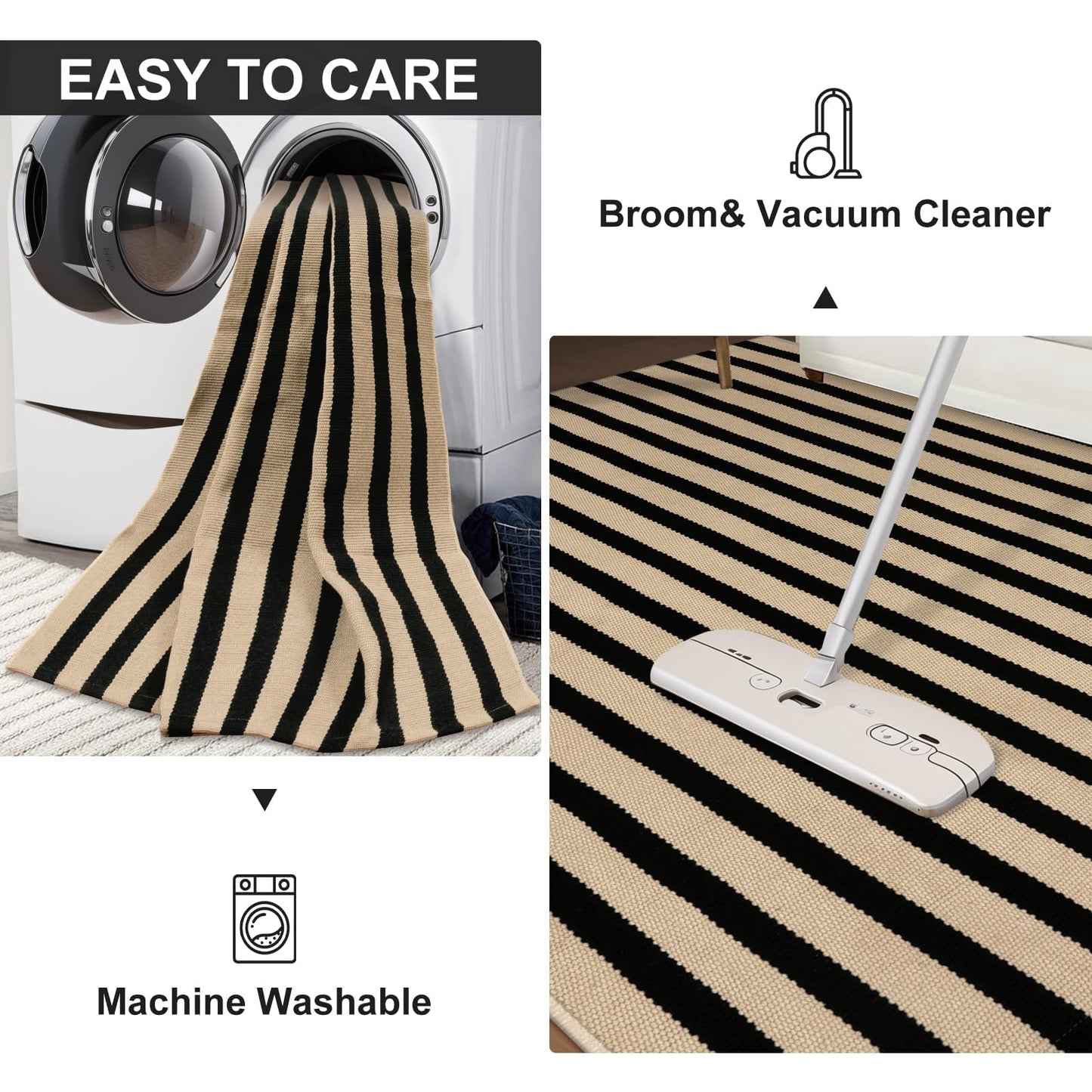 LEEVAN Outdoor Door Mat 2'x3' Washable Welcome Mat Woven Black and White Entryway Rug Farmhouse Front Porch Decor Outside Entrance Striped Outdoor Floor Mats