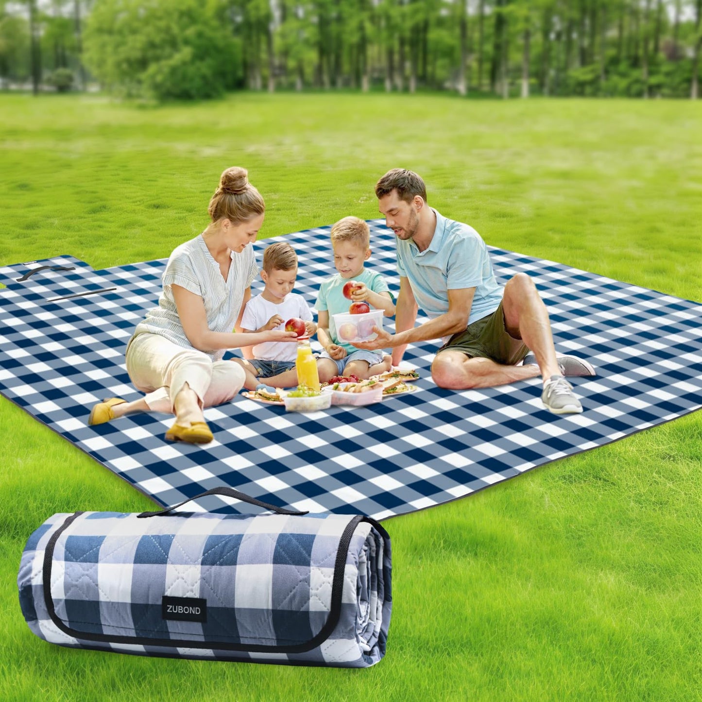 ZUBOND Large Picnic Blanket Outdoor Picnic Mat Waterproof Foldable 80''x80'', Beach Blanket Sandproof for LawnPark, Grass, Travel, Hiking, Camping Essentials, Vintage Gingham Picnic Blanket
