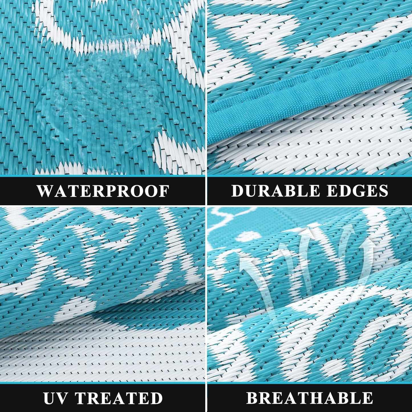 Pauwer Waterproof Outdoor Rug 5x8, Reversible Plastic Straw Patio Camping Rug, Indoor Outdoor RV Mat Carpet for Deck, Camper, Porch, Balcony, Backyard, Picnic, Boho Teal