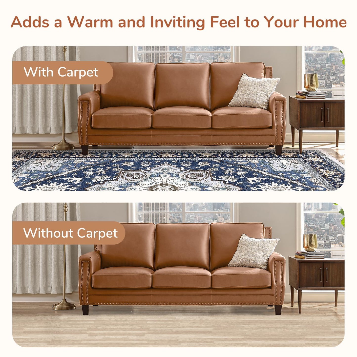 OPPODREAM Soft Area Rugs 5x7, 5x7 Washable Rug with Non Slip Backing, 5 x 7 Faux Cashmere Low-Pile Carpet, Navy Blue & Gold