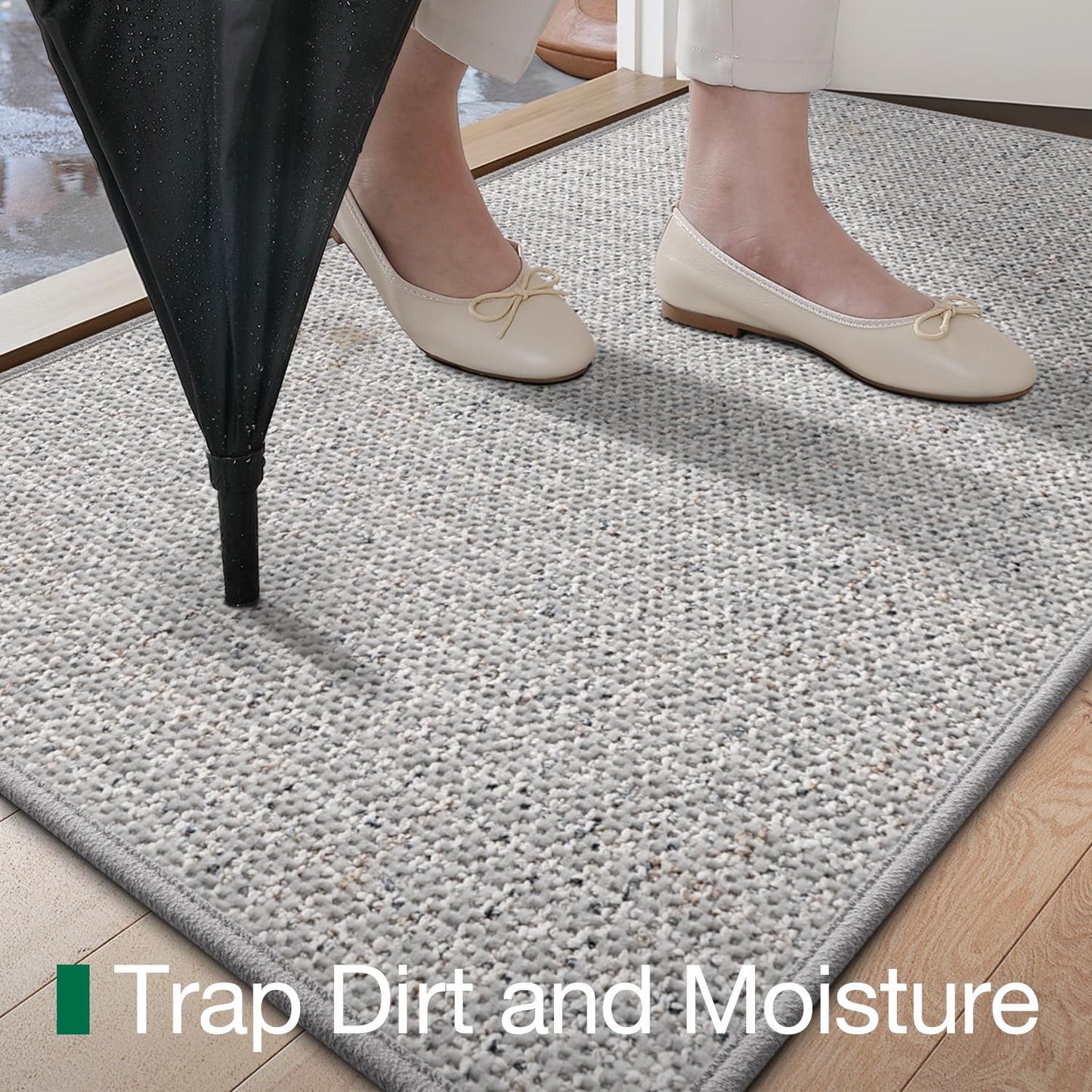 LUMI Thin Indoor Door Mat 17''x30'', Traps Dirt and Moisture, Non-Slip Rubber Backing Mats, Modern Inside Doormat for Home Entrance, Entryway, Patio & Porch, Light Gray