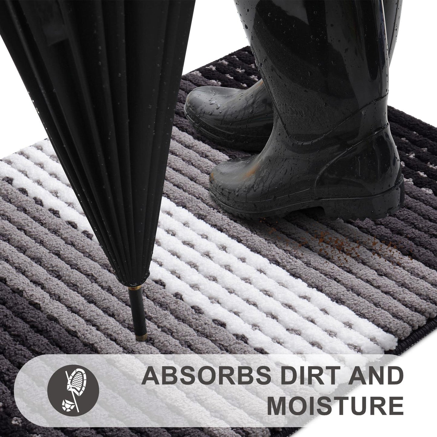 Kitinjoy Indoor Outdoor Door Mat, 59x36 Non-Slip Absorbent Dirt Trapper, Low-Profile Washable Inside Entrance Front Floor Mat, Sturdy Soft Entry Dotted Ombre Doormats for Entryway, Black