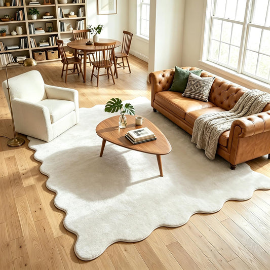 Garvee Scalloped 8x10 Area Rugs for Living Room Washable Thick Plush Large Area Rug Non-Slip Ultra Soft Non-Shedding Fluffy Solid Rugs for Bedroom Playroom Nursery Kids Room Home Decor Milky White