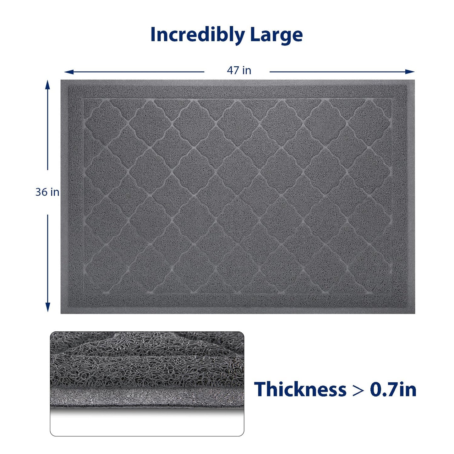 WePet Cat Litter Box Mat, Kitty Premium PVC Pad, Durable Trapping Rug, Phthalate Free, Urine-Resistant, Scatter Control, XXL 47 x 36 Inch, Grey