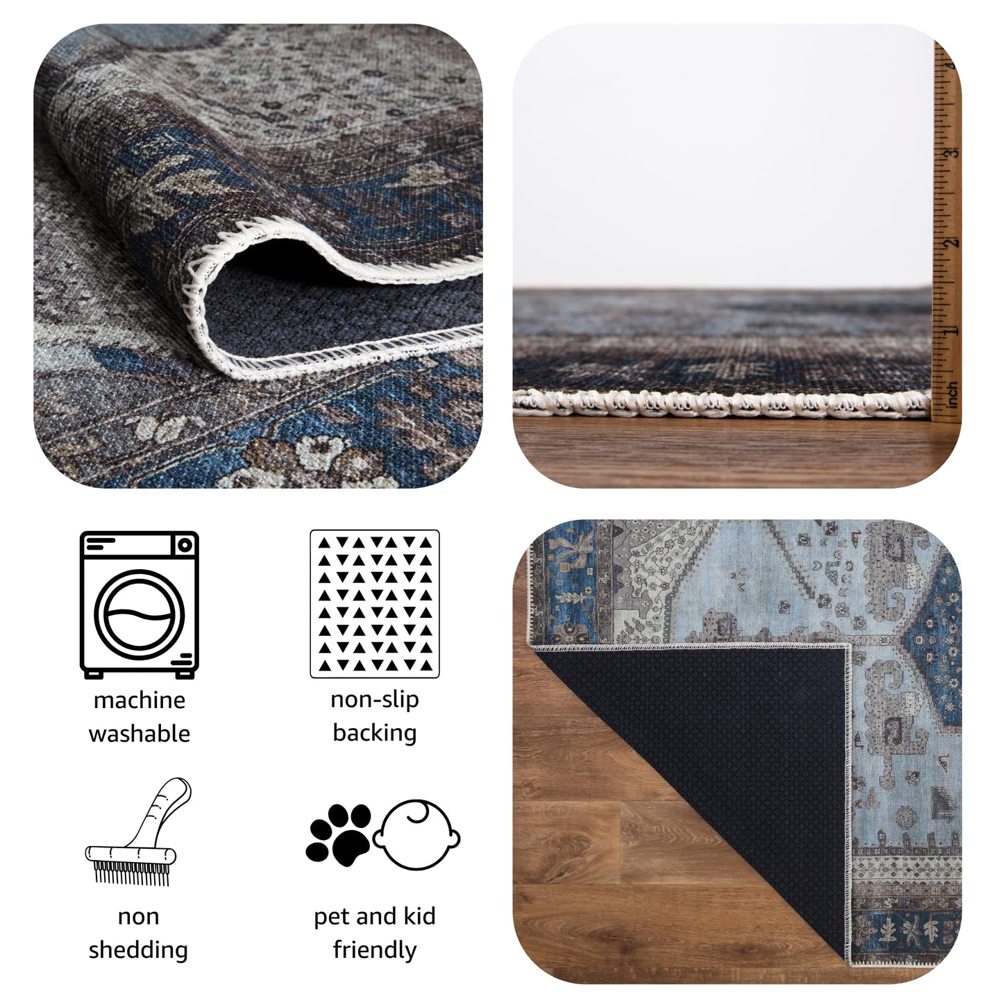 Keen Home Design 10x14 Rug - Machine Washable Area Rug with Non-Slip Backing, Ideal for Living Room, Dining Room, Bedroom - Vintage, Easy Clean, Durable, Low Pile Rug - (9'7" x 14')