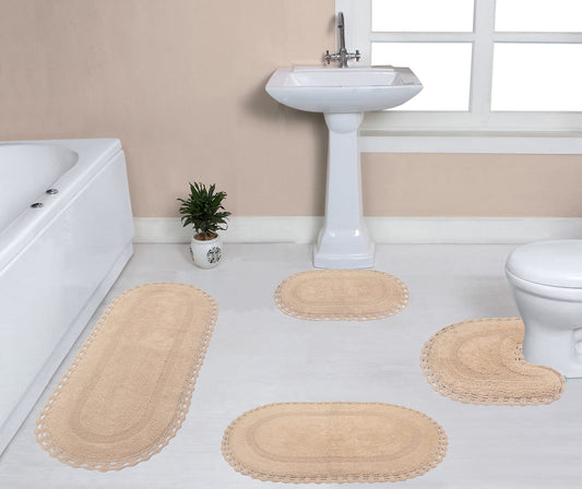 Home Weavers Hampton Crochet Reversible Bathmat 100% Cotton Bathroom Rugs Set, Washable Rug, Extra Soft and Absorbent Bath Rug, Kitchen Mat, Bath Mat Set, Mat Non Slip, 4 Piece Set with Runner, Linen