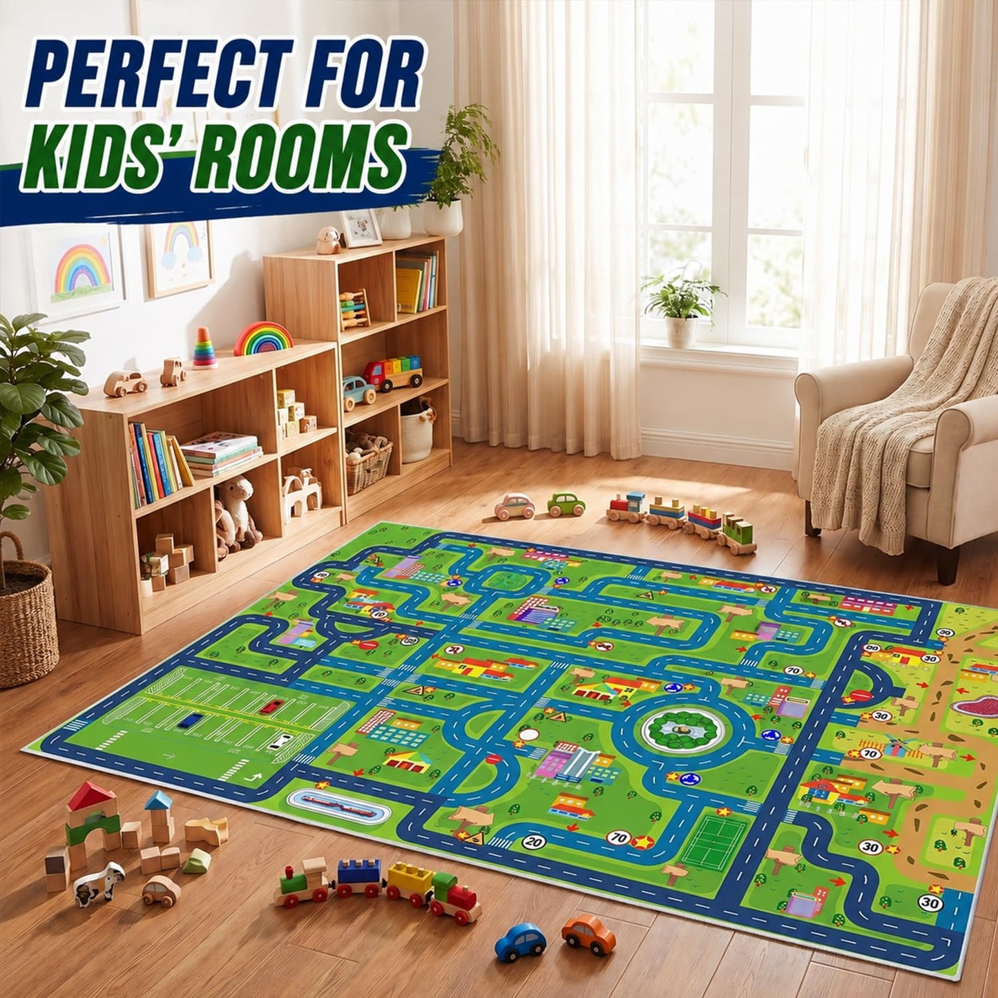 yongjoy Car Rug Road Map Area Rug, 110" x 78.7" Non-Slip Floor Mat