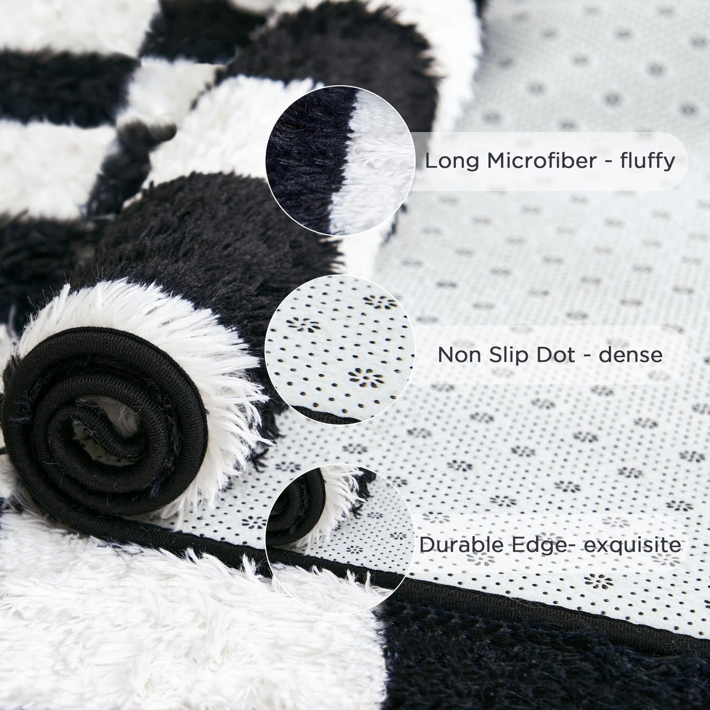 Andency 5x7 Ft Black and White Area Rug for Living Room Classic Checkered Shaggy Rug Non-Slip High Pile Soft Fluffy Rug Fuzzy Carpet Bedroom Kids Toddler Room Nursery Playroom Bedroom