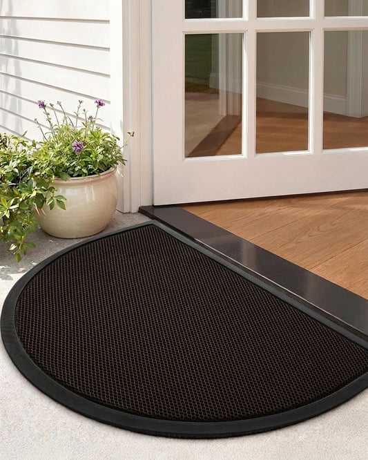 Color&Geometry High Stretch Elastic Silk Doormat, Front Door Mat Outside Entrance, Outdoor Door Mat for Patio,Quick-Dry & Heavy-Duty, Non-Slip Rubber Large Doormat, 24"x36" Half Circle Brown